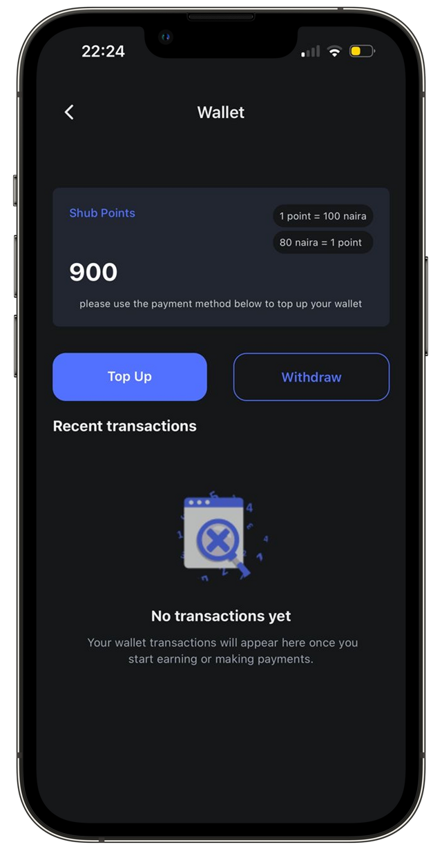 Wallet management screen